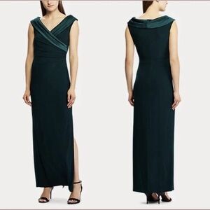 Leonetta Satin V-Neck Jersey Evening Gown